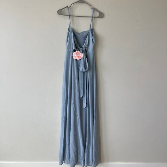 Show Me Your Mumu Lauren Tie Maxi Dress Steel Blue Chiffon Size Small NWT - Picture 10 of 12